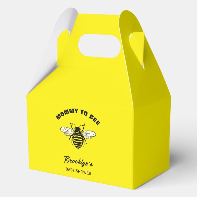 Mami to bee Baby Dusche Gelb Schwarz Cool stilvoll Geschenkschachtel (Vorderseite)