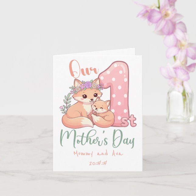 Mami und Baby Fuchs Rosa 1. Muttertag Karte (Orchidee)