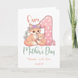 Mami und Baby Fuchs Rosa 1. Muttertag Karte