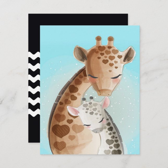 Mami- und Babygiraffe| Niedliche Geschenke für die Einladung (Vorne/Hinten)