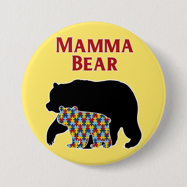 Mamma-Bär, Autismus-Mama-Stolz Button (Vorderseite)