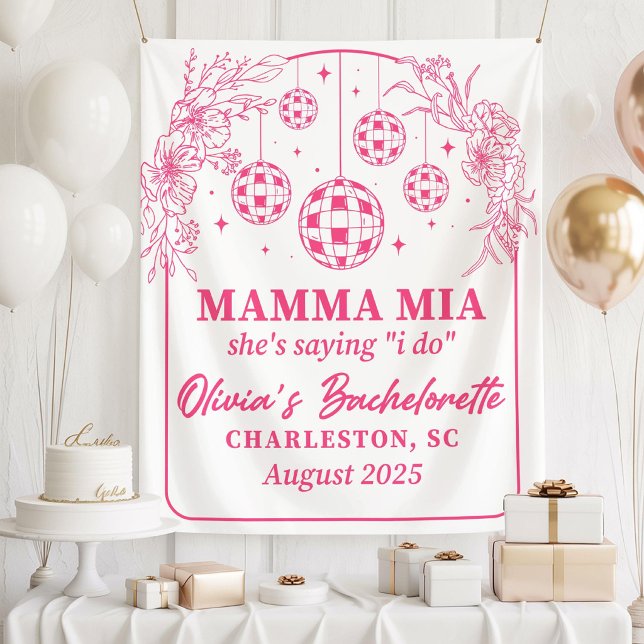 Mamma Mia Bachelorette Party Banner, She's Saying  Wandteppich (Von Creator hochgeladen)