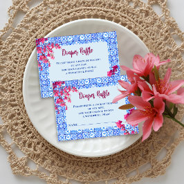 Mamma Mia Blue Tile Pink Flower Diaper Raffle Game Begleitkarte