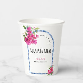 Mamma Mia Floral Blue Tile Brautparty Pappbecher