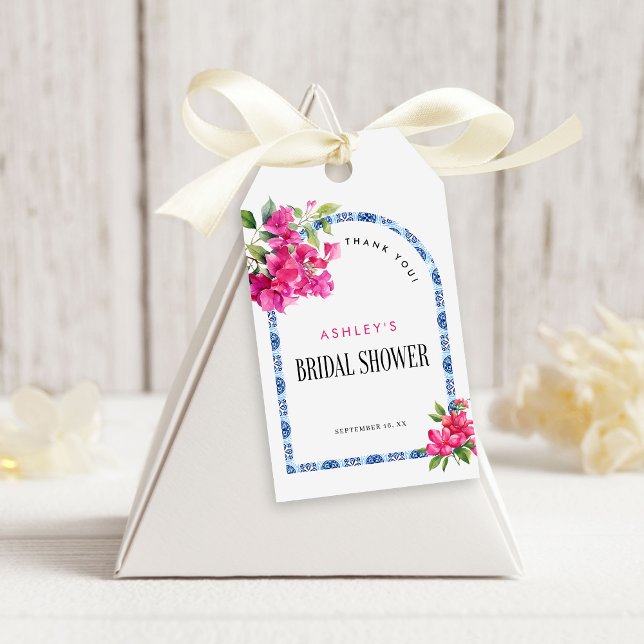 Mamma Mia Floral Blue Tiles Arch Brautparty Geschenkanhänger (Von Creator hochgeladen)