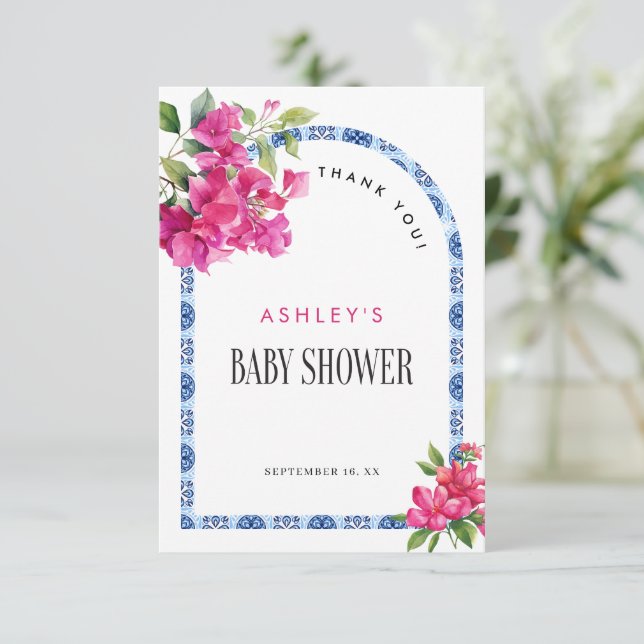 Mamma Mia Floral Mediterrane Babydusche Dankeskarte (Stehend Vorderseite)