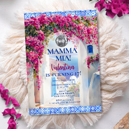 Mamma Mia Greek Island Pink Flowers Disco Birthday Einladung