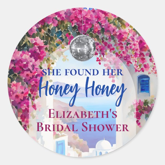 Mamma Mia Griechisch Disco Ball Blue Tiles Vielen  Runder Aufkleber (Vorderseite)