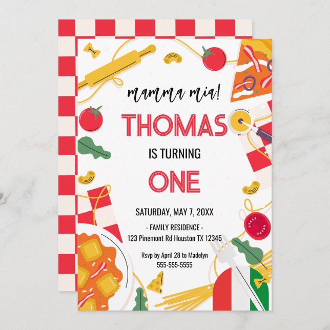 mamma mia! Italian Birthday Party Invitation Einladung (Vorne/Hinten)