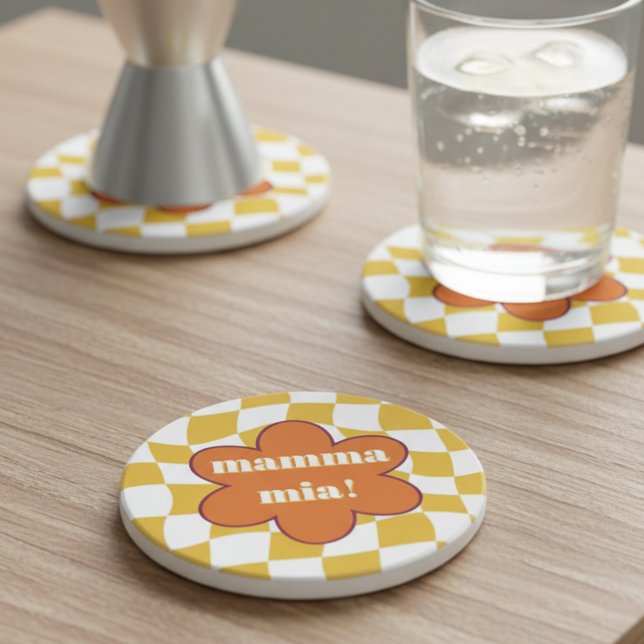 Mamma Mia Retro Groovy Dopamine Kitchen Decor Getränkeuntersetzer (70s aesthetic mamma mia coaster by Darling & May)