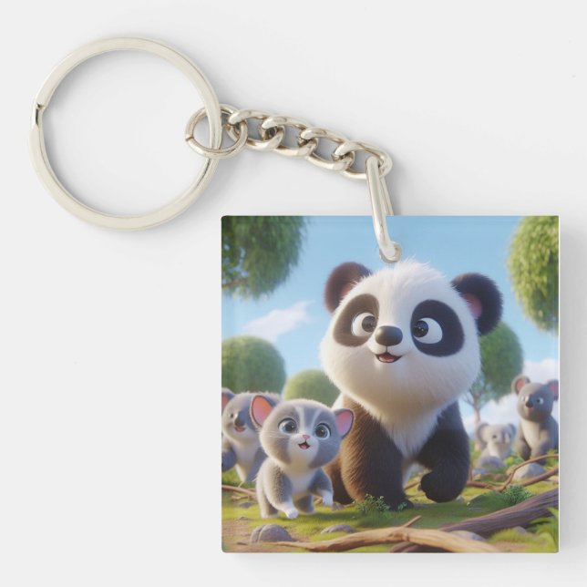 Mamma Panda Zeichnung Schlüsselanhänger (Vorderseite)