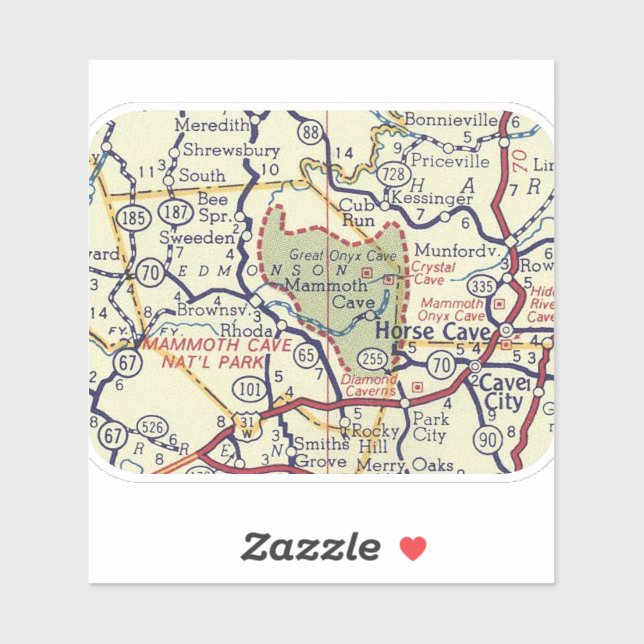 Mammoth Cave NP Vintag Map Aufkleber (Blatt)