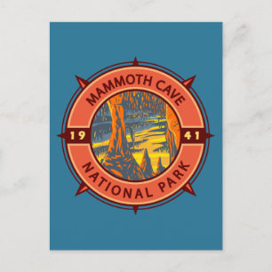 Mammoth Höhle Nationalpark Retro Kompass Emblem Postkarte
