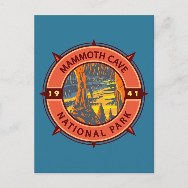 Mammoth Höhle Nationalpark Retro Kompass Emblem Postkarte (Vorderseite)