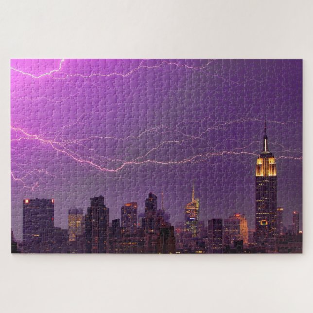 Mammoth Lightning Strike Over Midtown NYC Skyline Puzzle (Horizontal)