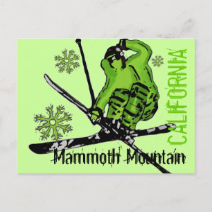 Mammoth Mountain California Green Skier Postcard Postkarte