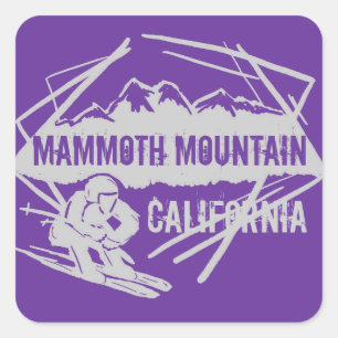 Mammoth Mountain California lila Skiaufkleber Quadratischer Aufkleber