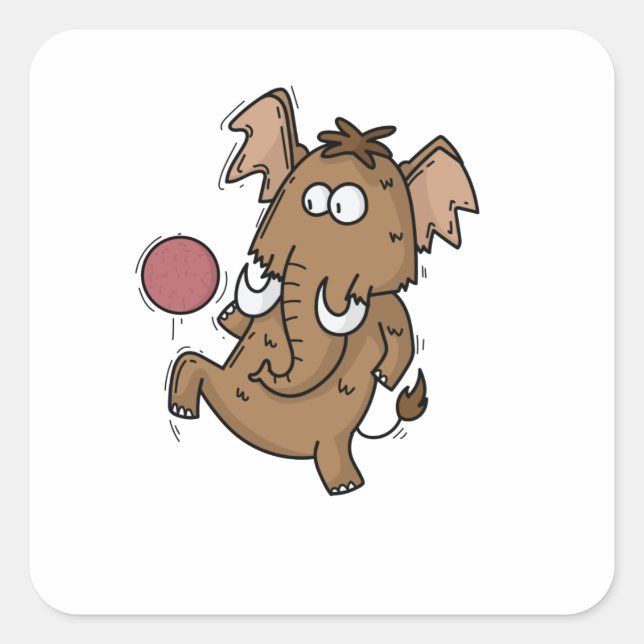 Mammut spielt Fußball Quadratischer Aufkleber (Vorderseite)