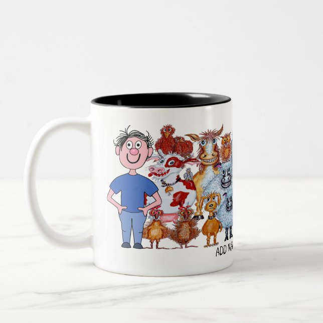 Man and animals cartoon zweifarbige tasse (Links)