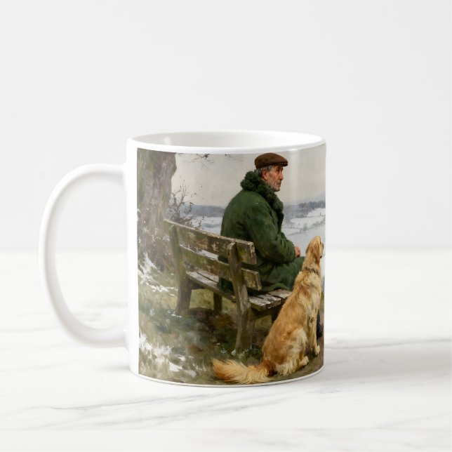 Man and Dog Enjoying Winter Countryside Vista Kaffeetasse (Links)
