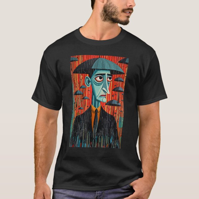 Man and Umbrella Surrealistic Horror Abstract Hall T-Shirt (Vorderseite)