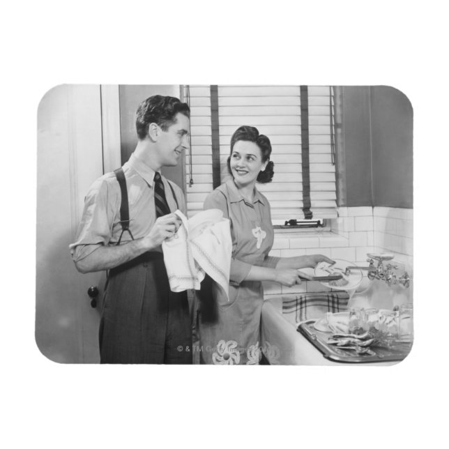 Man and Woman Doing Dishes Magnet (Horizontal)