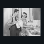 Man and Woman Doing Dishes Postkarte<br><div class="desc">Man and woman doing dishes in kitchen | George Marks AssetID: 80087733</div>