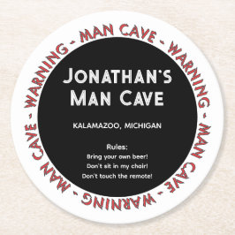 Man Cave Round Untersetzer Funny Alert & Rules