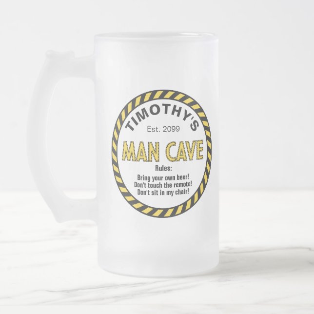 Man Cave Schild Kaution Band Mattglas Bierglas (Links)