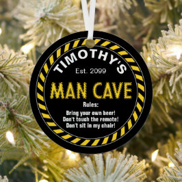 Man Cave Sign mit Vorsicht Tape Effect & Rules Ornament Aus Metall