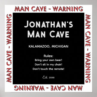 Man Cave Sign Warnung w Rules Poster