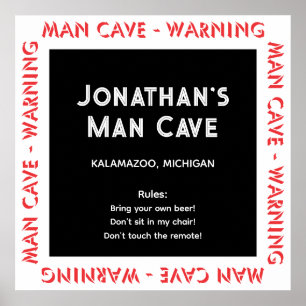 Man Cave Sign Warnungen & Rules Poster