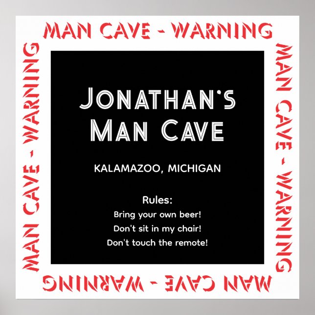 Man Cave Sign Warnungen & Rules Poster (Vorne)
