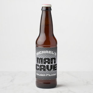 Man Cave Steel Diamondplate Bierflaschenetikett