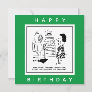 Man Dons Scuba Diving Outfit zum Füttre von Fish C Karte