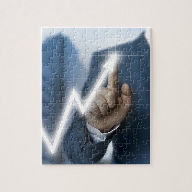 Man draws stock price touchscreen concept puzzle (Vertikal)