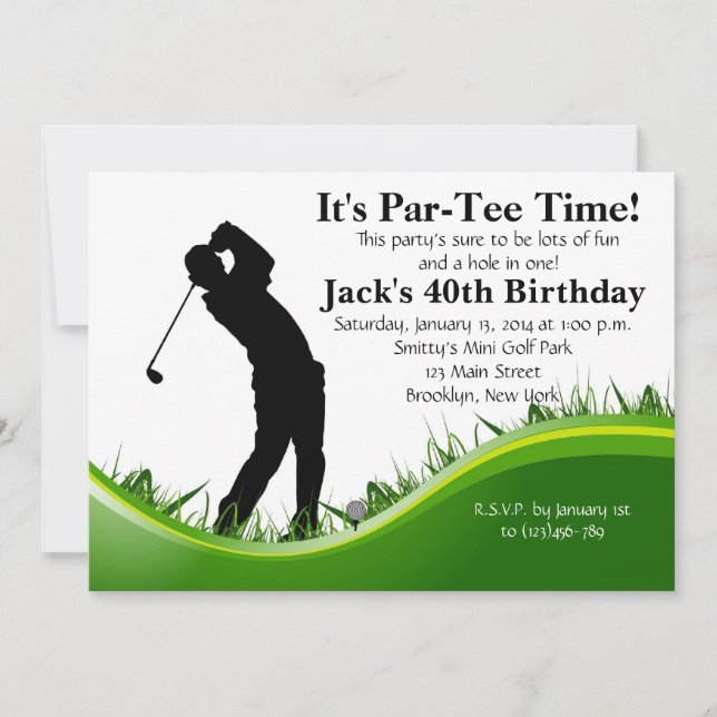 Man Golf Birthday Einladung (Vorderseite)