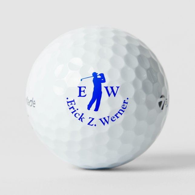 Man Golfer Classy Blue Monogram  Golfball (Vorderseite)