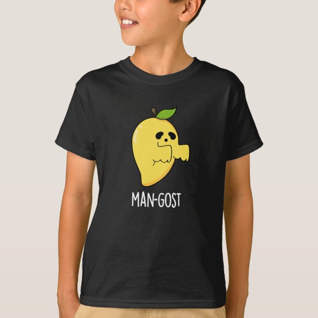Man-gost Funny Halloween Mango Ghost Pun Dark BG T-Shirt (Vorderseite)