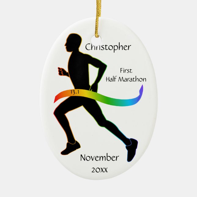 Man Half Marathon Runner Rainbow Ribbon Ornament (Vorne)