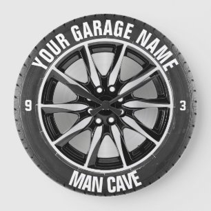 Man Höhle Ihre Garage Reifenrad Individuelle Name Große Wanduhr