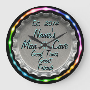 Man Höhle Neon Bierkap Uhr! Geben Sie den Namen un Große Wanduhr