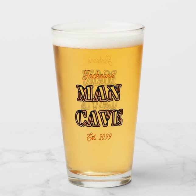 Man Höhle Texteffekt Pint Beer Glass Trinkbehälter Glas (Vorne (Gefüllt))