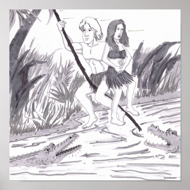 Man Holding a Woman While Swinging on a Vine Past  Poster (Vorne)