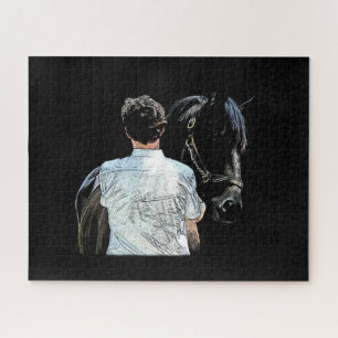 Man Holding Horse Dark Jigsaw Puzzle