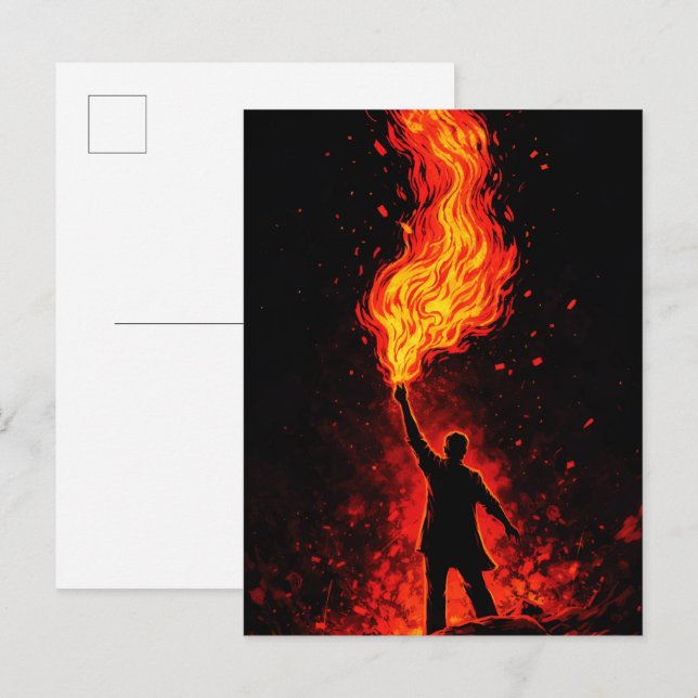 Man Holding Massive Fire Torch Dramatic Silhouette Postkarte (Vorne/Hinten)