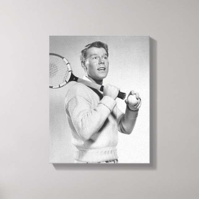 Man Holding Tennis Racket Leinwanddruck (Vorderseite)