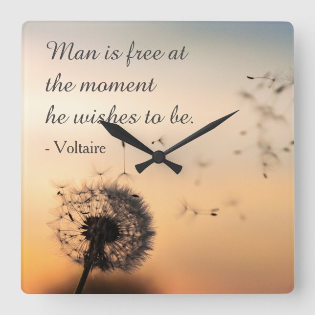 Man is Free Voltaire Quote Quadratische Wanduhr (Vorderseite)