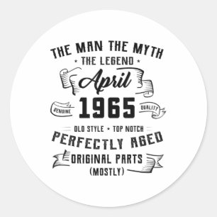 Man Myth Legend April 1965 60. Geburtstag T-Shirt Runder Aufkleber