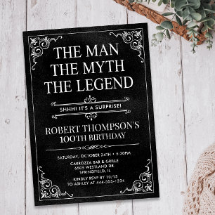 Man Myth Legend Black Surprise 100. Geburtstag Einladung